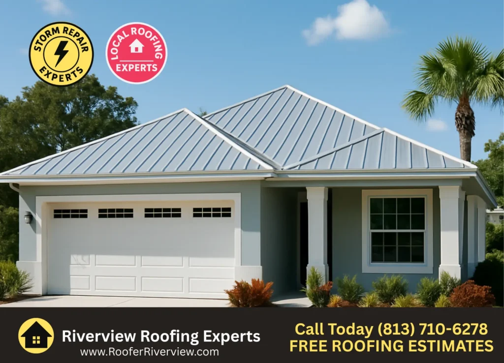 Contemporary Florida home with a sleek metal roof installed by Riverview Roofing, featuring expert storm damage repair and reliable local roofing services in Riverview, FL.
