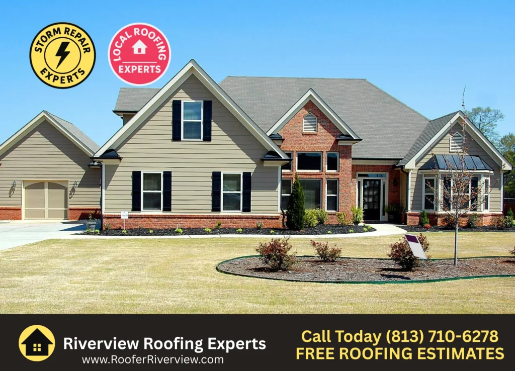 Beautiful brick and siding home featuring a new roof installed by Riverview Roofing, highlighting expert storm repair and local roofing services for Riverview, FL homeowners.