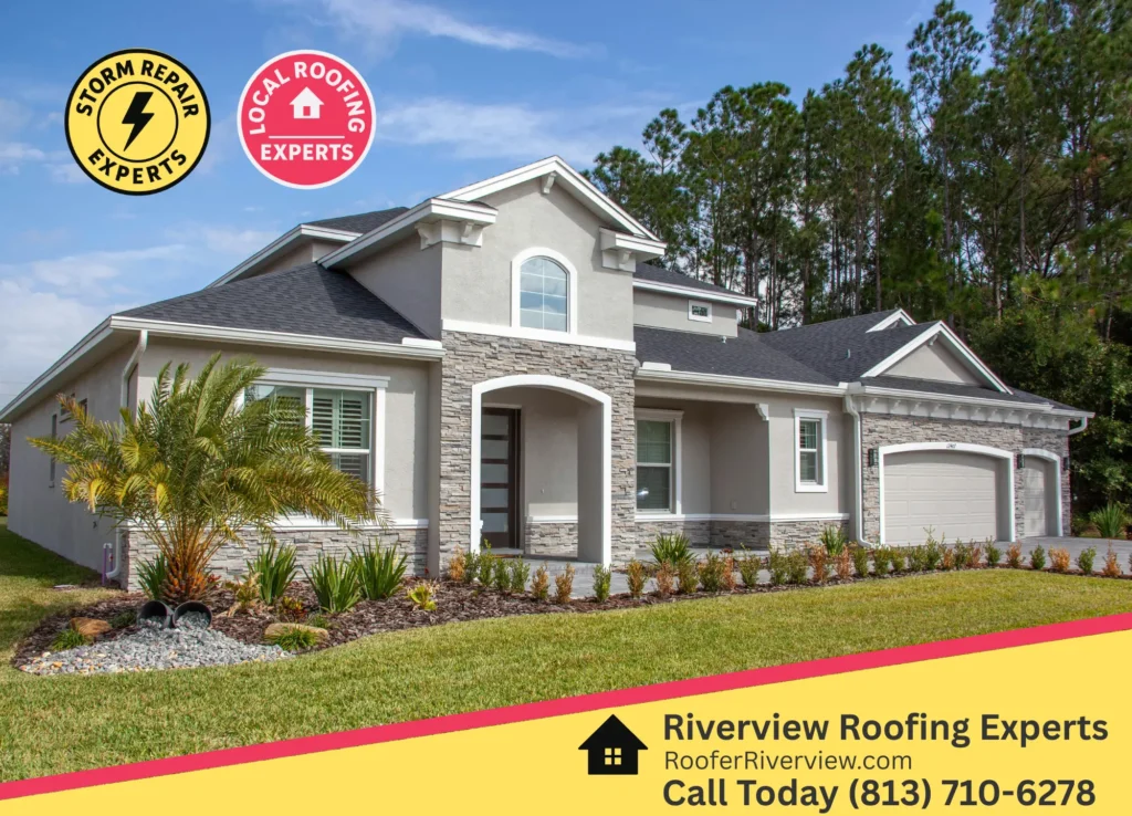 Modern Florida home with a new shingle roof installed by Riverview Roofing, highlighting expert storm repair and trusted local roofing services in Riverview, FL.