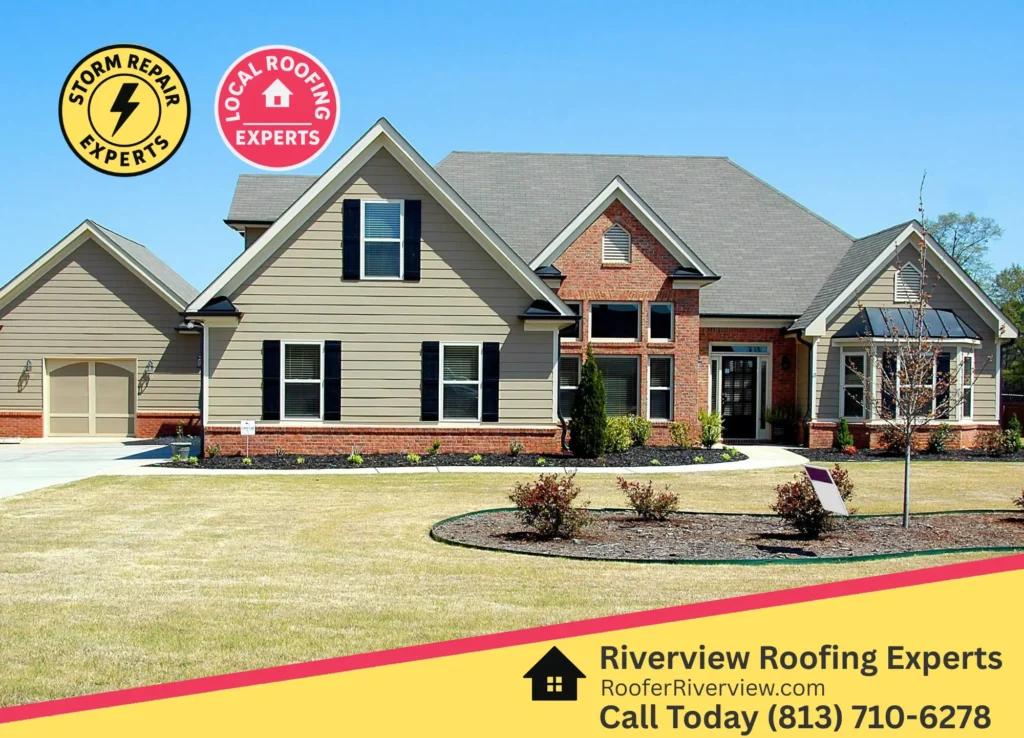 Brick and siding home with a newly installed roof by Riverview Roofing, showcasing expert craftsmanship, local service, and storm repair solutions in Riverview, FL.